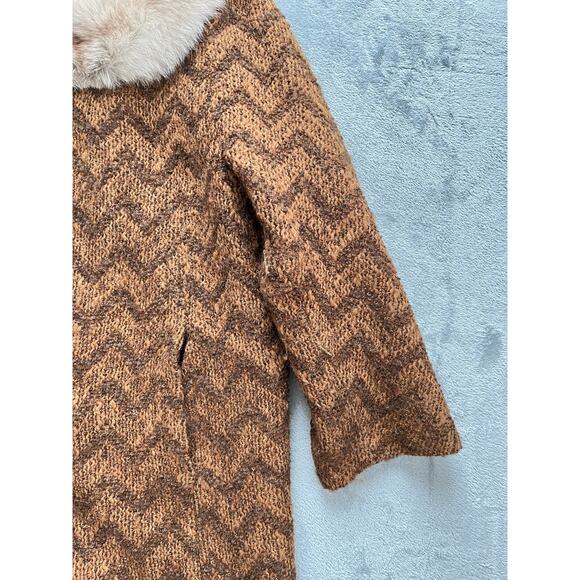 True Vintage Rare 60s 70s Penny Lane Coat Jacket Large Fur Collar Boho Knit - Picture 14 of 16
